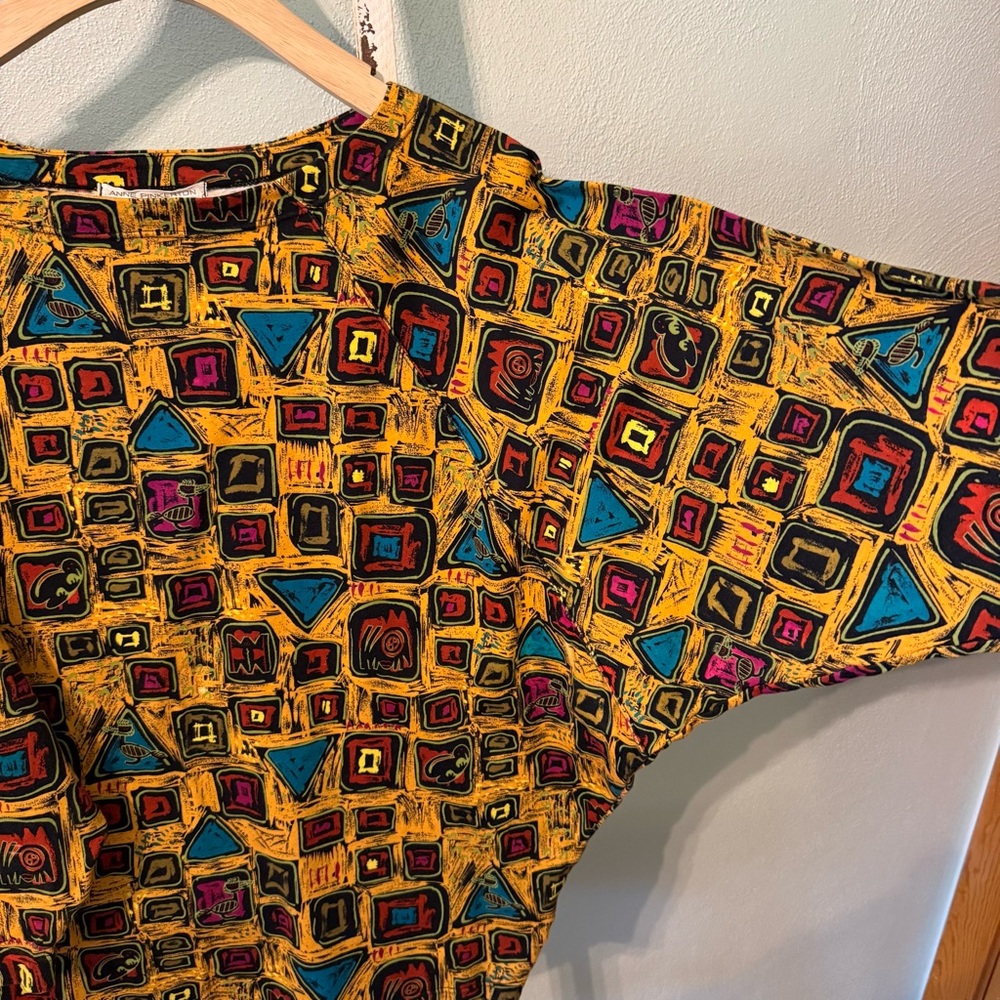 Vintage Anne Pinkerton Abstract Tribal Geometric Cotton Top Made in Japan Size M - Picture 4 of 11